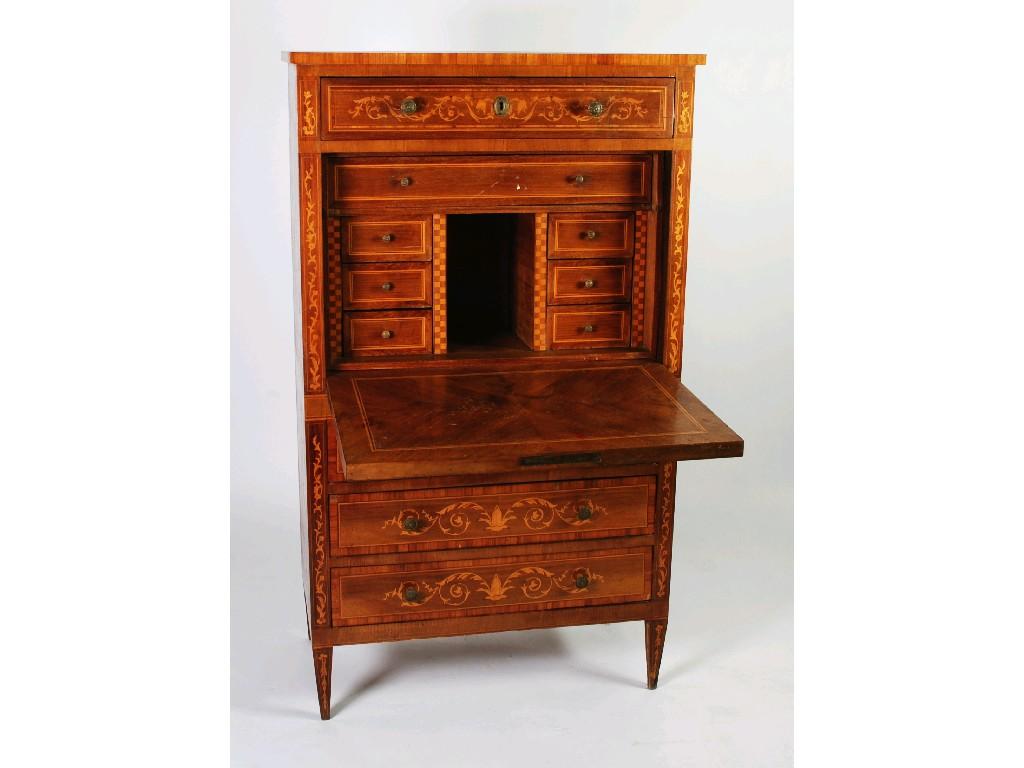 Appraisal: LATE NINETEENTH CENTURY CONTINENTAL MAHOGANY MARQUETRY INLAID SECRETAIRE a ABATTANT