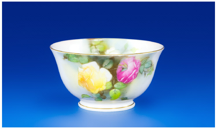 Appraisal: Royal Worcester Bowl Hand Painted with Yellow and Pink Roses