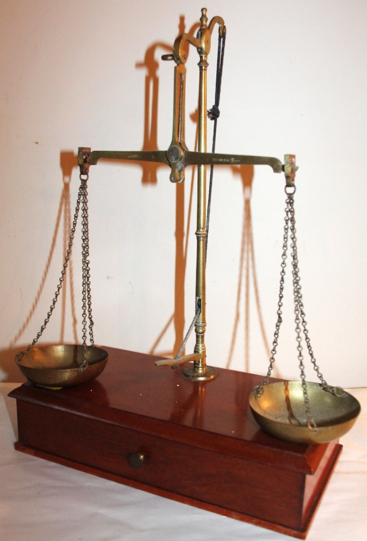 Appraisal: A mahogany and brass beam balance marked Class B with