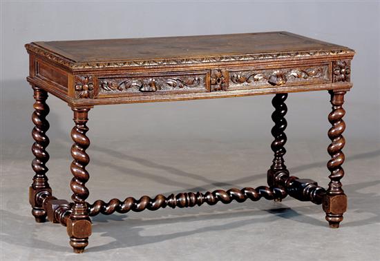 Appraisal: Jacobean Revival carved oak writing desk th centuryframe-and-panel rectangular top