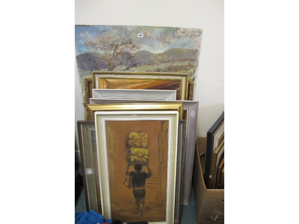 Appraisal: Box of loose pictures oils and watercolours