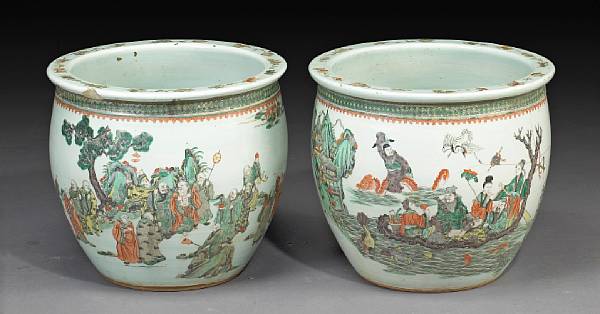 Appraisal: A pair of famille verte enameled porcelain jardini res th