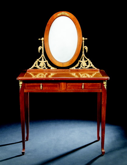 Appraisal: French Gilt-Brass-Mounted and Satinwood-Banded Mahogany Dressing Table first quarter th