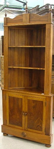 Appraisal: COUNTRY CHERRY CORNER CUPBOARD American th century in two sections