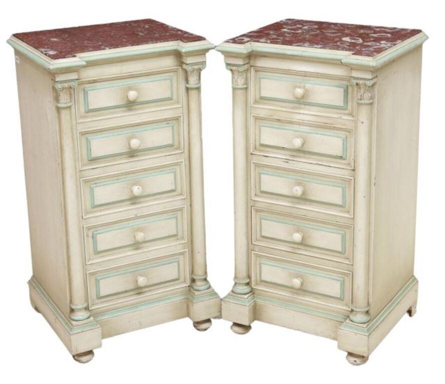 Appraisal: pair French marble-top nightstands late th c in a later