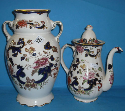 Appraisal: Masons Blue Mandalay Coffee pot And Large two handled Vase