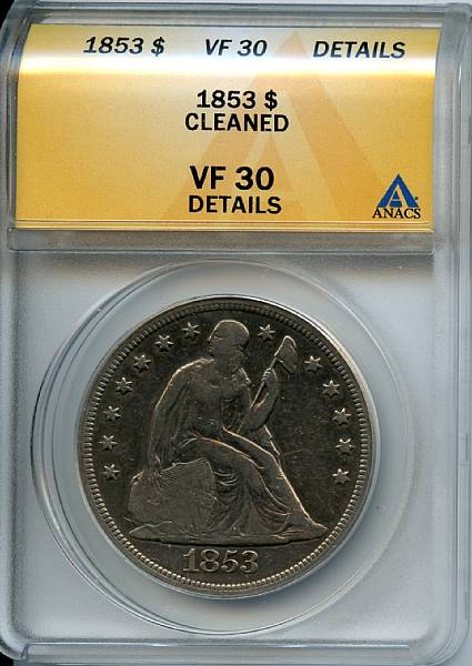 Appraisal: Details of VF Cleaned ANACS Typical wear for the assigned