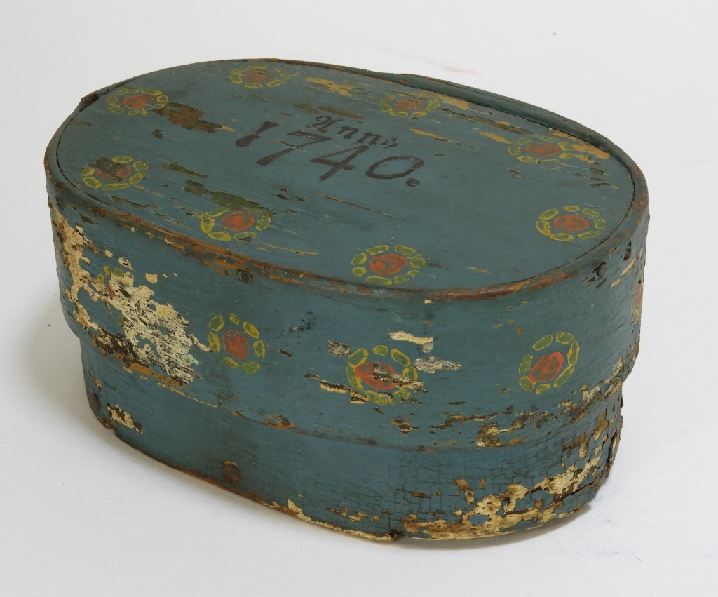 Appraisal: C SWEDISH PAINTED WOOD PANTRY BOX Sweden Dated Small ovoid