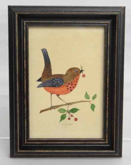 Appraisal: Watercolor ''Folk Art Bird'' by well known Ct artist Evelyn