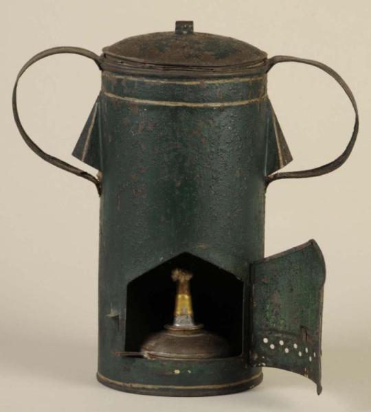 Appraisal: Green Painted Tin Nursery Lamp Warmer Description Early th Century