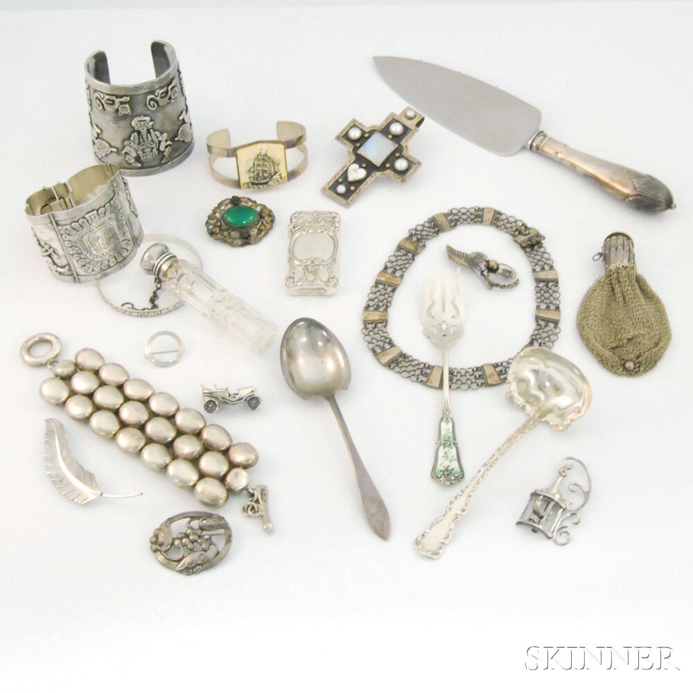 Appraisal: Group of Mostly Sterling Silver Jewelry including an oversized Peruvian