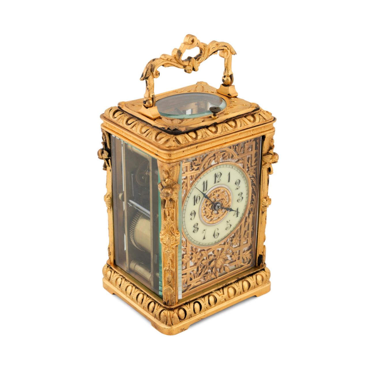 Appraisal: FRENCH GILT BRONZE TRAVEL CARRIAGE CLOCK French gilt bronze travel