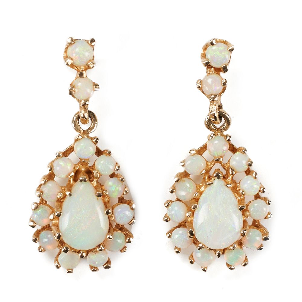 Appraisal: K Yellow Gold White Opal Dangle Earrings One pair of