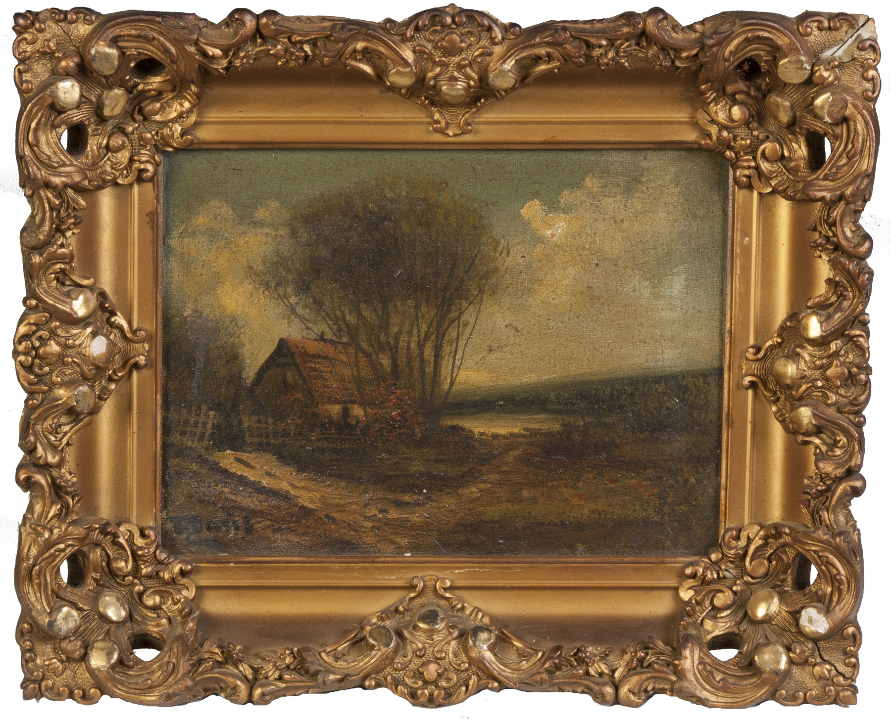 Appraisal: J Davis Cottage scene Sgn Lower left J Davis Oil