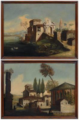 Appraisal: Pair Italianate classical paintings town views th century one with