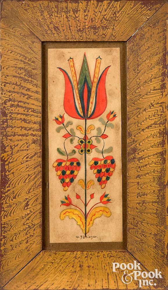 Appraisal: David Y Ellinger watercolor fraktur of a tulip David Y