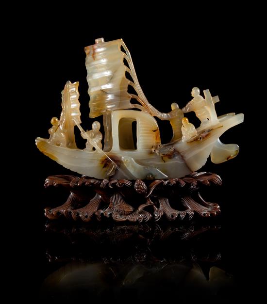 Appraisal: Sale Lot A Carved Agate Model of a Boat late