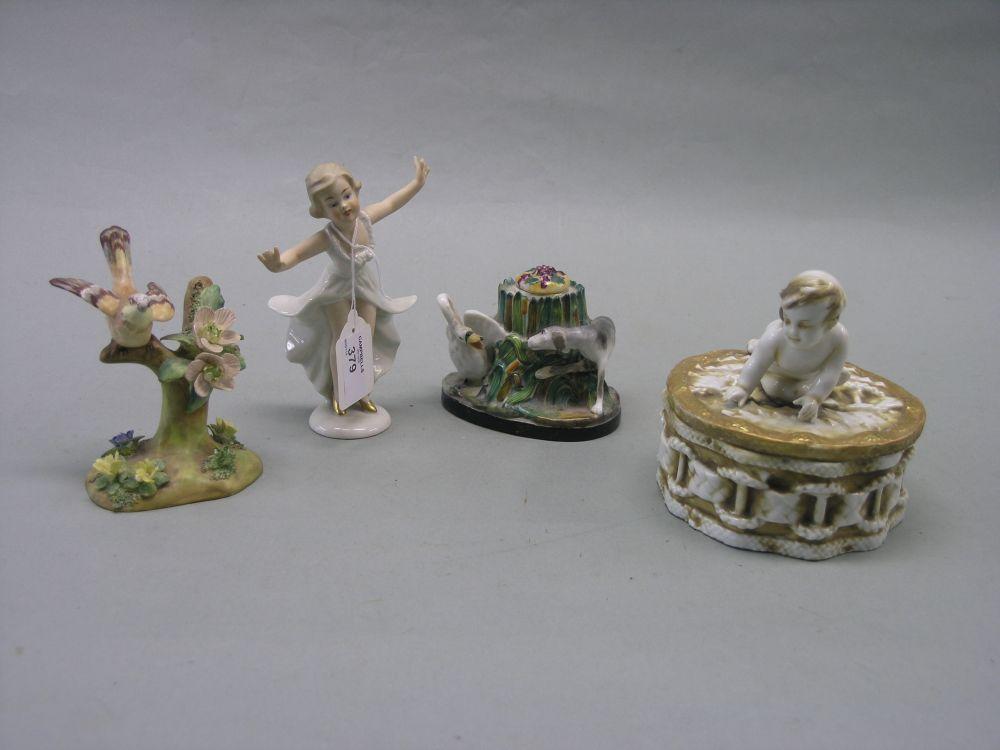 Appraisal: A th century French porcelain inkwell in - restored a