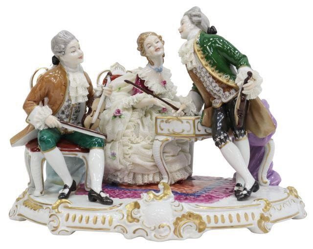 Appraisal: German Dresden porcelain figure group Unterweissbach th c depicting trio