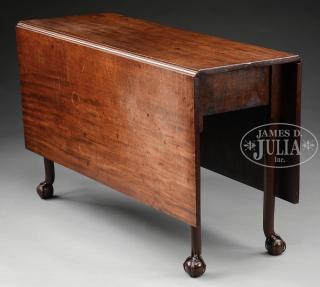 Appraisal: FINE CHIPPENDALE MAHOGANY DROP-LEAF CLAW-AND-BALL FOOT TABLE Circa Newport RI