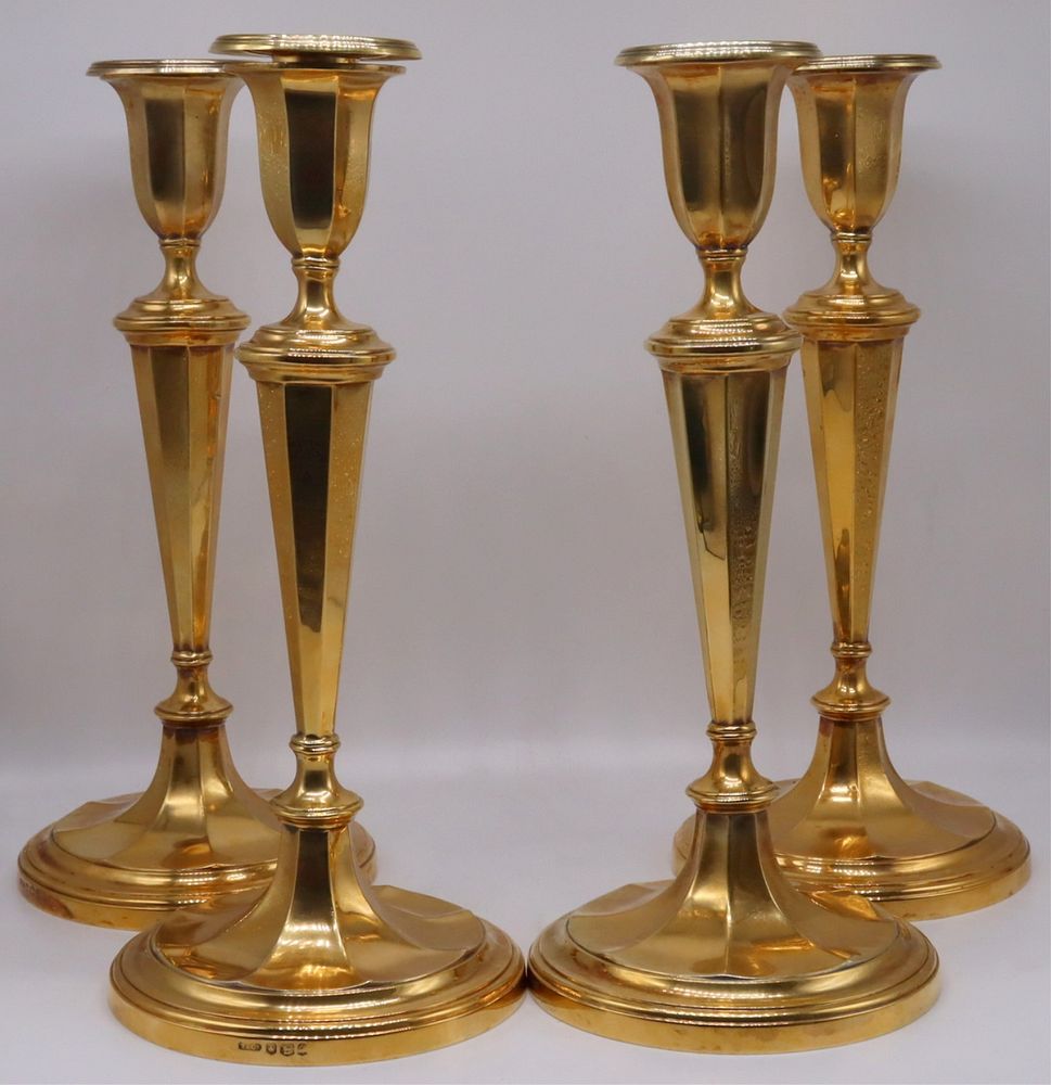 Appraisal: STERLING English Tiffany Co Gilt Candlesticks Includes Tiffany Co English