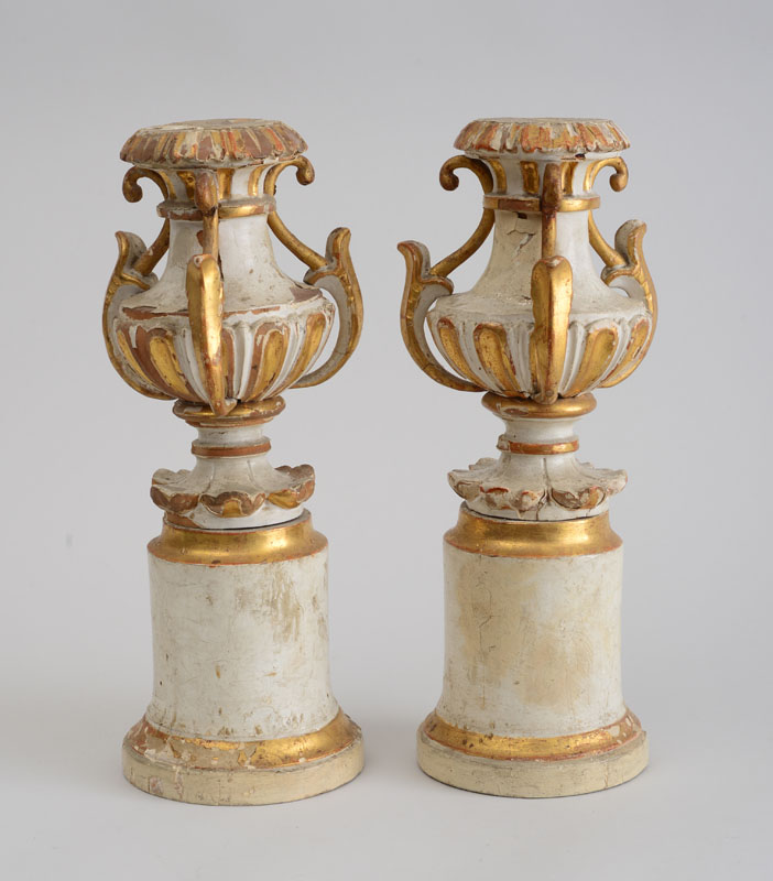 Appraisal: PAIR OF ITALIAN CARVED PAINTED AND PARCEL-GILT STANDS Each fluted