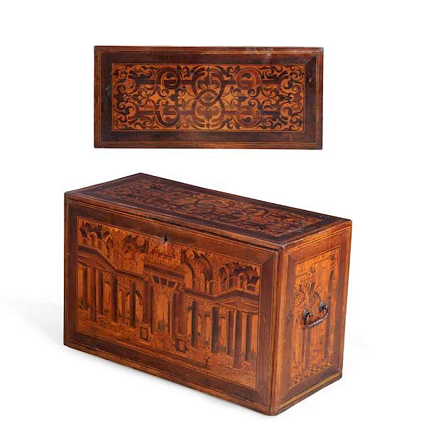 Appraisal: German late Renaissance marquetry table cabinet A fine German late