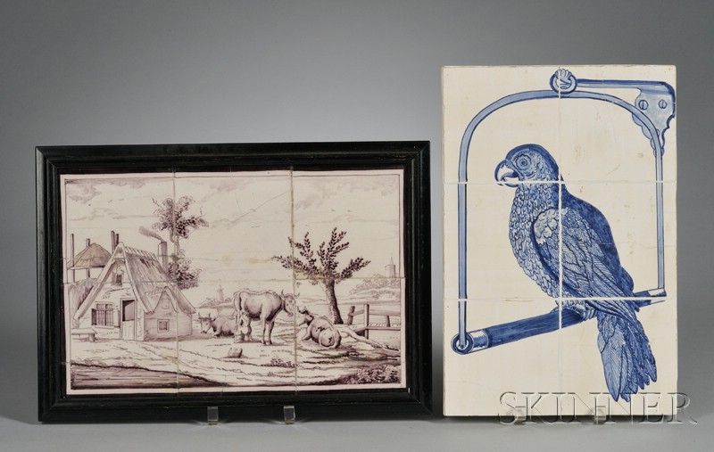 Appraisal: Two Dutch Delft Pictures Holland th century a blue decorated