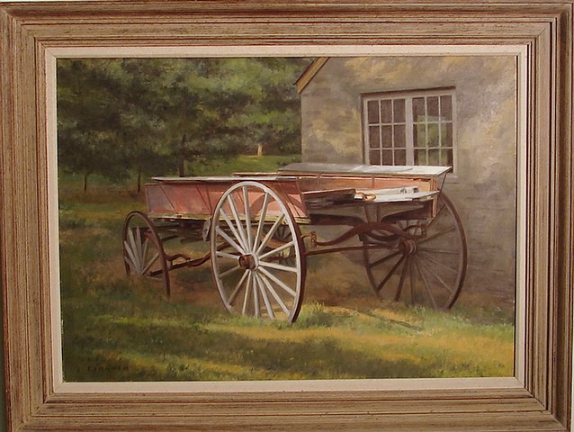 Appraisal: Farm Wagon oil on canvas x SLL A Farnham Artist