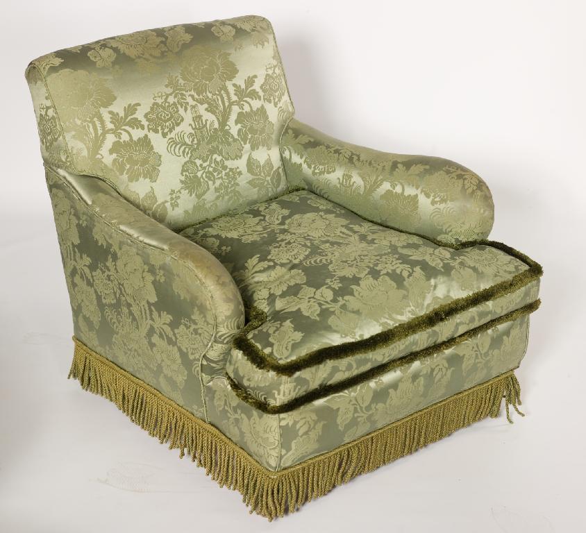 Appraisal: EDWARDIAN LADY'S ARMCHAIR with sloped back deep seat with squab