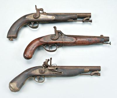 Appraisal: Three replica th century pistols one brass mounted flintlock with