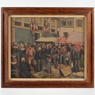 Appraisal: Pierre de Belay Market scene oil on board signed and