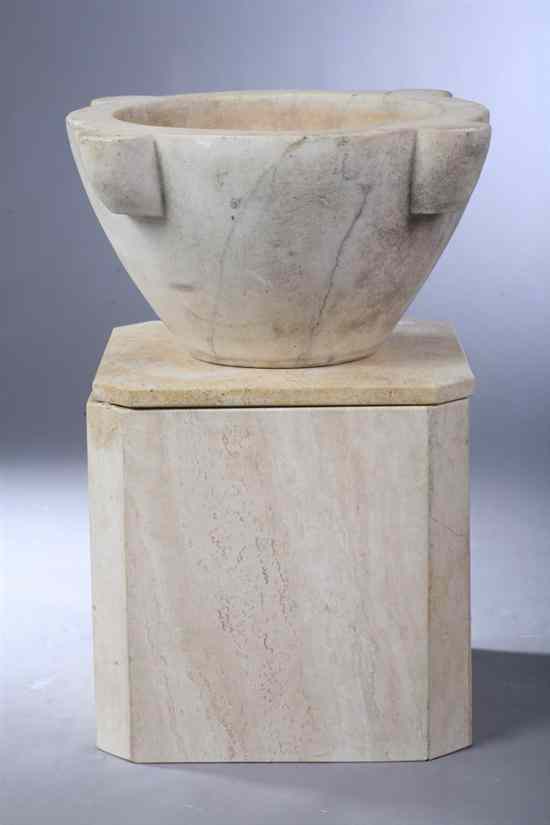 Appraisal: CONTINENTAL MARBLE MORTAR Round rim having lug handles later square