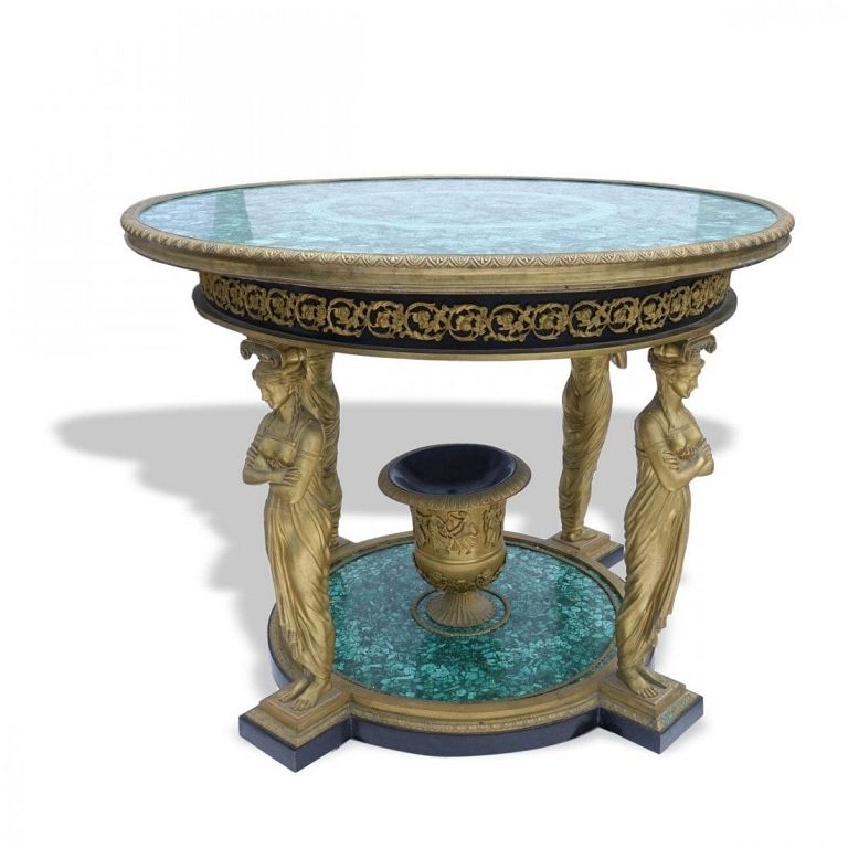 Appraisal: Empire Style Bronze and Malachite Table A Magnificent Early th