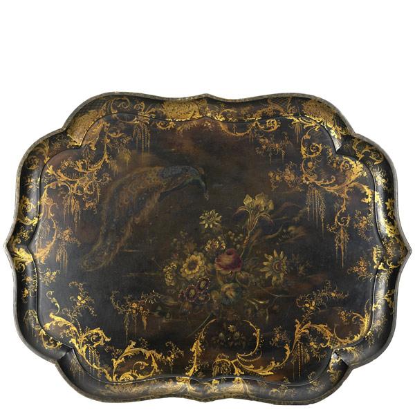 Appraisal: ENGLISH PAPIER MACHE TRAY Scalloped shape with fine peacock and