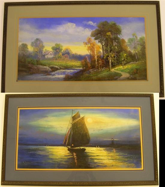 Appraisal: Two Chandler pastels one of a sail boat at night