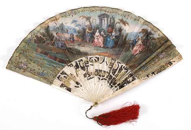 Appraisal: DOUBLE-SIDED PAPER AND IVORY FOLDING FAN French or Flemish th