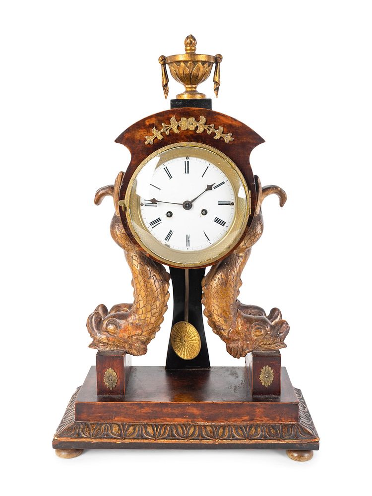 Appraisal: An Italian Empire Parcel-Gilt Walnut Mantel Clock Height x width