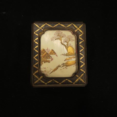 Appraisal: Japanese Lacquerware Decorated Ivory Box landscape with houses x circa