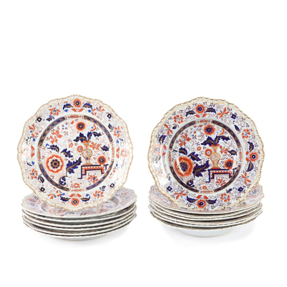 Appraisal: ENGLISH IRONSTONE IMARI PATTERN PC SET OF CHINA DINNER PLATES