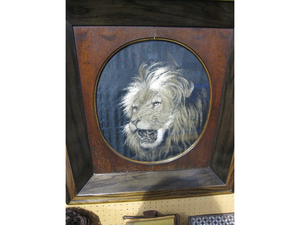 Appraisal: Silk tapestry picture of a lions head in good quality