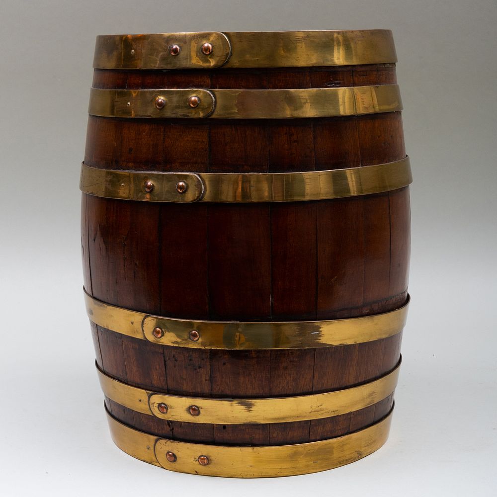 Appraisal: English Brass-Bound Mahogany Barrel x in diam The Estate of