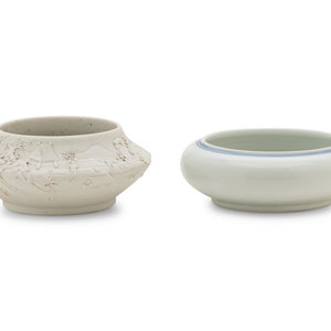 Appraisal: Two Chinese White Porcelain Brush Washers the first a biscuit