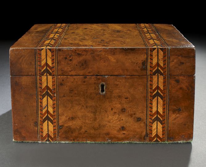 Appraisal: English Tunbridge Marquetry-Banded Burlwood Double-Compartment Tea Box third quarter th