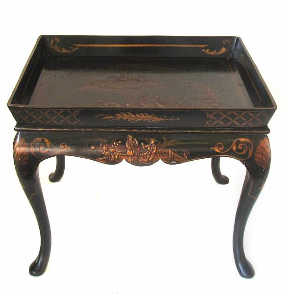 Appraisal: A George II style black lacquered and chinoiserie decorated tray