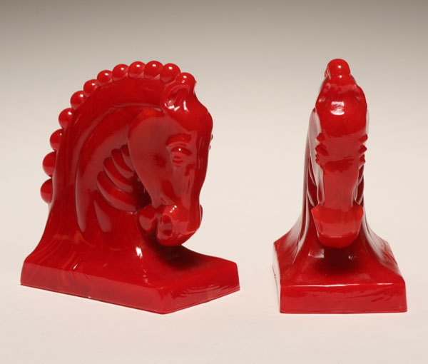 Appraisal: Red slag Gillinder horse head bookends-