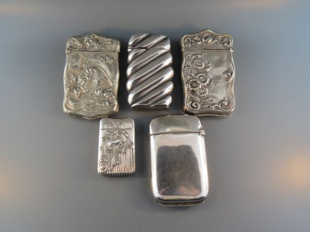 Appraisal: Antique Match Safes Art Nouveau florals deco and more nickel