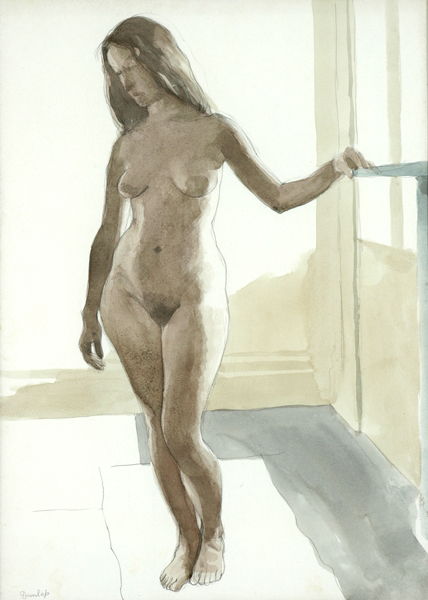 Appraisal: Brian Dunlop - Standing Nude pencil and watercolour signed 'Dunlop'