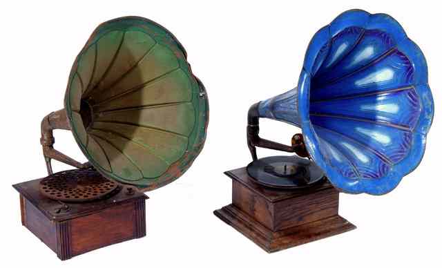 Appraisal: THREE WOODEN CASED GRAMOPHONES in various states of repair together