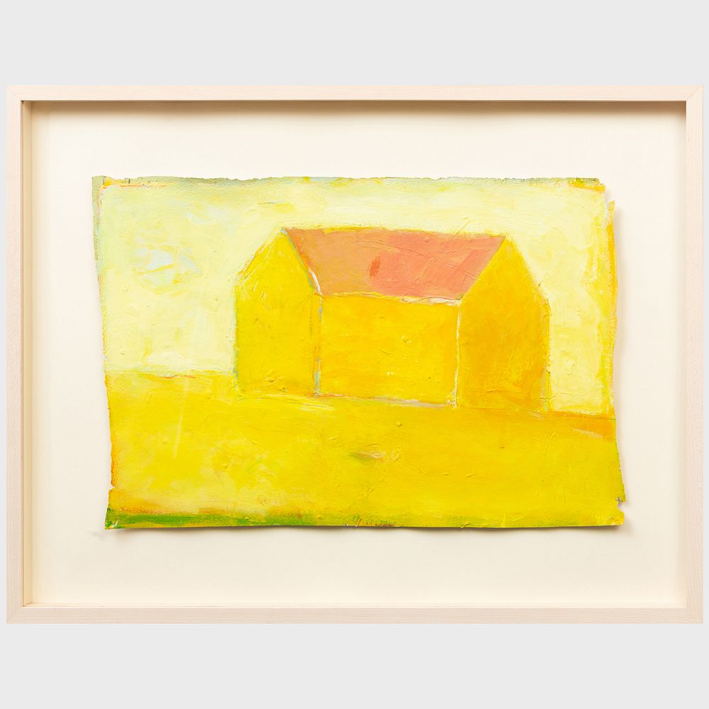 Appraisal: Ia Karlsson b Little Gray House Yellow Acrylic on paper